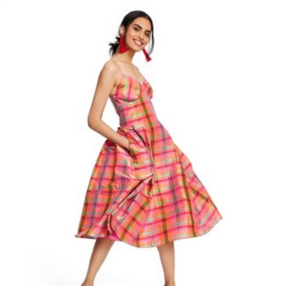 Isaac Mizrahi Size XS 100% Silk Rainbow Plaid Fit & Flare Slip Dress